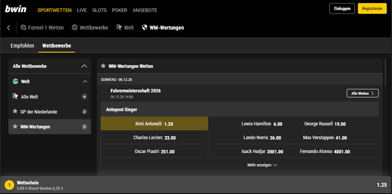 bwin Formel 1 Sieger
